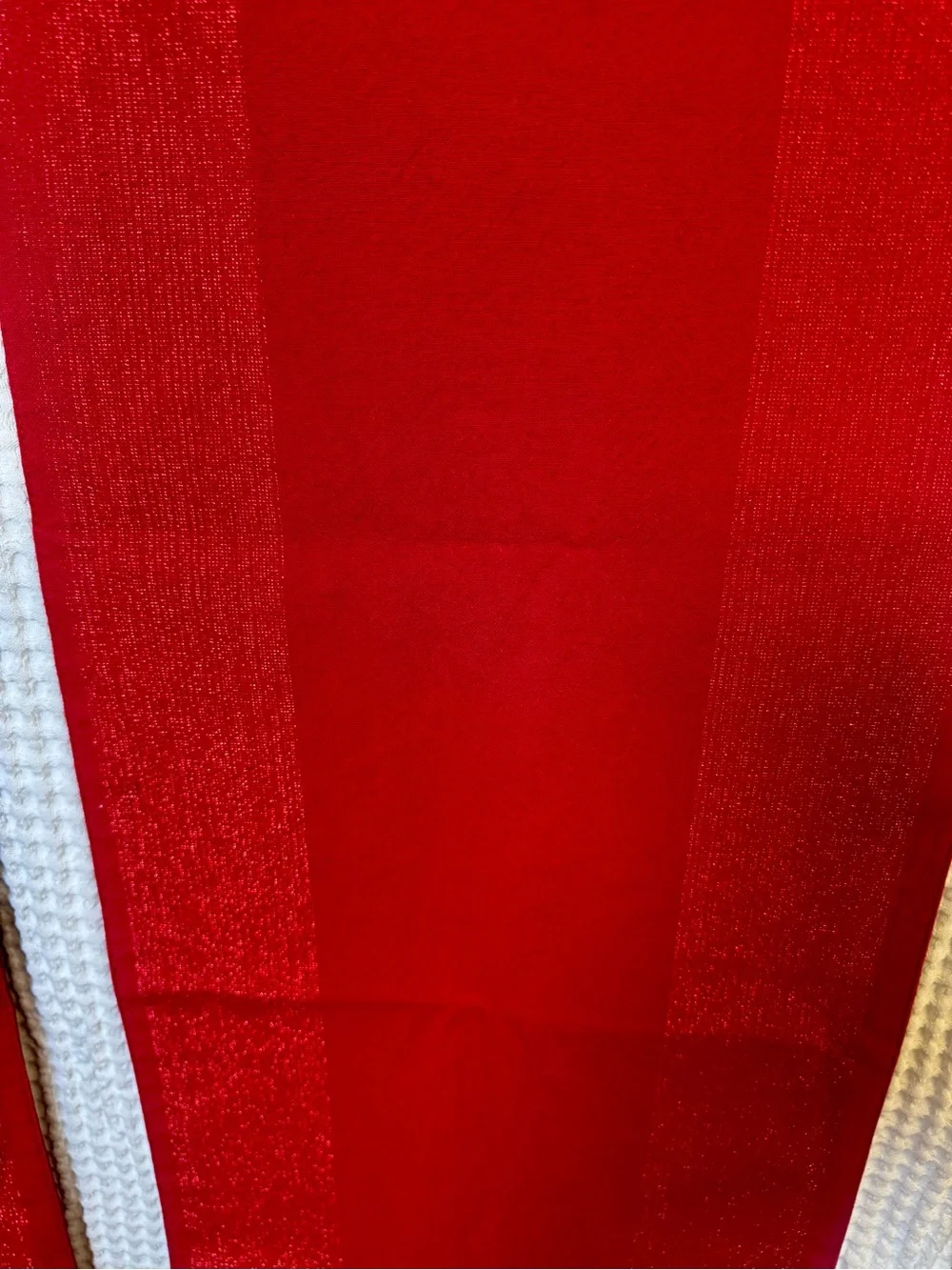 Set of 2 Red Metallic Stripe Table Runners 13.5”x72”. In Like New Condition